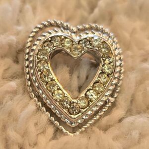 Vintage Heart Brooch Pin Silver Rhinestone